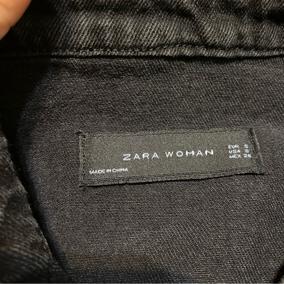 {Zara} Oversized Black Denim Silver Studded Jacket ~ Size Small - Picture 8 of 16